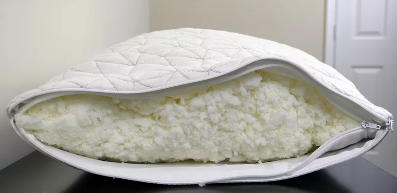 The foam inside of an opened Luxury pillow.